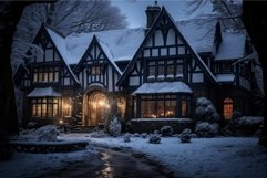 Mysterious Gothic vintage house. Winter old night Product Image 1