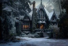 Antiquated Gothic vintage house. Winter old night Product Image 1