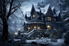 Brooding Gothic vintage house. Winter old night Product Image 1