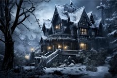 Brooding Gothic vintage house. Winter old night Product Image 1