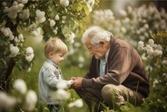 Grandfather and grandson in garden. Generate Ai Product Image 1