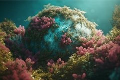 Green planet earth cover with flowers and tree. Generate Ai Product Image 1