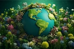 Thriving Green planet earth cover. Generate Ai Product Image 1