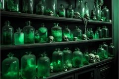 Green potions apothecary witch room. Generate Ai Product Image 1