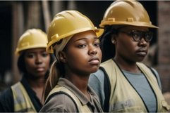 Group diverse female construction workers wearing safety hel Product Image 1