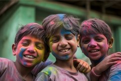 Group of lively kids having fun Holi festival. Generate ai Product Image 1