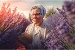Autistic woman with glasses lavender field. Generate Ai Product Image 1