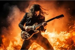 Vibrant Guitarist take on fire. Rock stage music Product Image 1