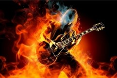 Guitarist take on fire. Rock stage music Product Image 1