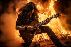 Guitarist take on fire. Rock stage music Product Image 1