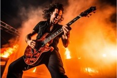 Sizzling Guitarist take on fire. Generate Ai Product Image 1