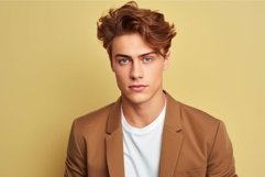 Handsome young man with jacket on light background. Generate Product Image 1