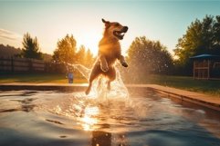 Dog jump in pool water. Generate Ai Product Image 1