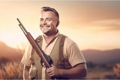 Happy smiling man with rifle. Generate Ai Product Image 1