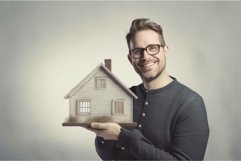 Thrilled man holding a small house. Generate ai Product Image 1