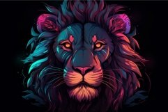 Fierce Head of lion with neon style. Wildlife predator Product Image 1