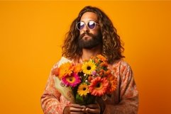 Hippie fashion man with bouquet of colorful flowers. Generat Product Image 1