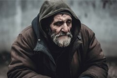 Sad homeless senior beggar man. Generate ai Product Image 1