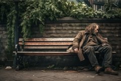 Homeless man sleep bench social. Generate Ai Product Image 1