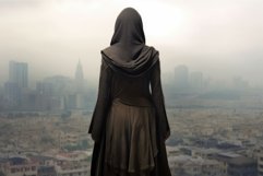 Hooded warrior woman. Generate Ai Product Image 1