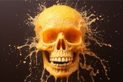 Human skull splashes orange. Generate Ai Product Image 1