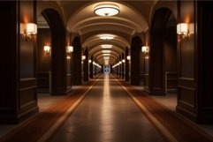 Soundless Interior long hotel corridor. Generate Ai Product Image 1