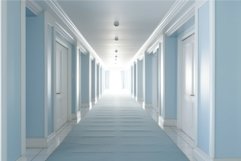 Interior long hotel corridor. Generate Ai Product Image 1