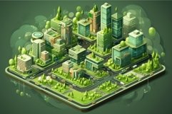 Geometric Isometric scheme of green city. Generate Ai Product Image 1