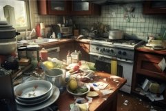 Kitchen dirty chaos. Generate Ai Product Image 1
