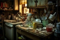 Filthy Kitchen dirty chaos. Generate Ai Product Image 1
