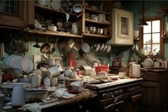 Cluttered Kitchen dirty chaos. Generate Ai Product Image 1