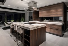 Kitchen wooden island interior. Generate Ai Product Image 1