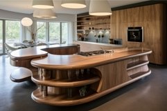 Kitchen wooden island interior. Generate Ai Product Image 1