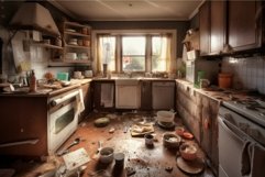 Dirty kitchen chaos stack. Generate Ai Product Image 1