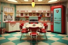 Colorful Retro kitchen. Generate Ai Product Image 1