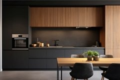Kitchen stove hood with microwave wooden decor. Generate Ai Product Image 1