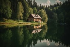 Forest lake house. Generate Ai Product Image 1