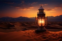 Illuminated Ramadan lantern in desert. Generate AI Product Image 1