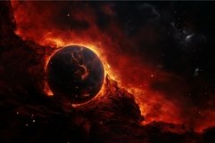 Scorching Lava planet in space. Generate Ai Product Image 1