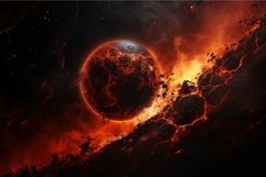 Inhospitable Lava planet in space. Generate Ai Product Image 1