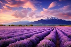 Tranquil Lavender field mountains. Generate Ai Product Image 1