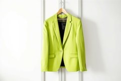 Lime color jacket hanging on white wall. Generate ai Product Image 1