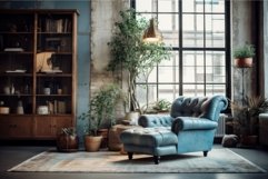 Blue armchair modern. Generate Ai Product Image 1