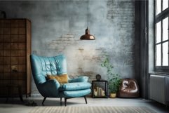 Artistic Blue armchair modern. Generate Ai Product Image 1