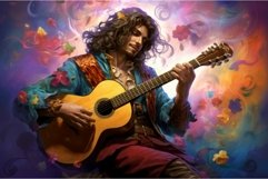 Melodious Male bard in colorful suit. Generate ai Product Image 1