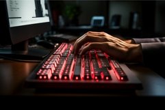 Male typing laptop keyboard. Generate Ai Product Image 1