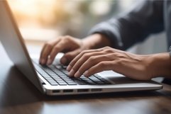 Male typing laptop keyboard. Generate Ai Product Image 1