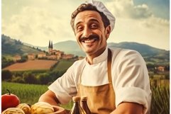 Male italian happy chef outdoor nature. Generate Ai Product Image 1