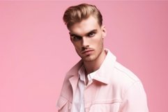 Caucasian model pink background. Generate Ai Product Image 1