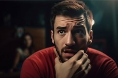 Handsome man 30 years old troubled face. Generate ai Product Image 1